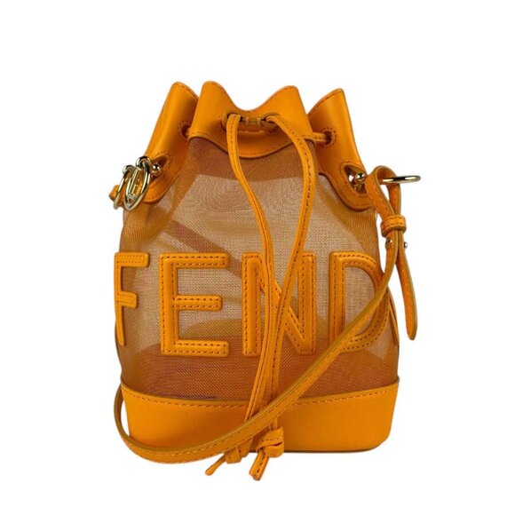 FENDI Mon Tresor Mini Shoulder Bag Handbag Orange Leather/Mesh - Picture 1 of 14